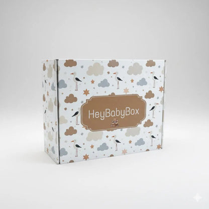 Box with 'HeyBabyBox' branding on a white background