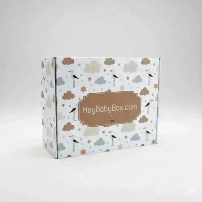 Box with 'HeyBabyBox.com' branding on a white background
