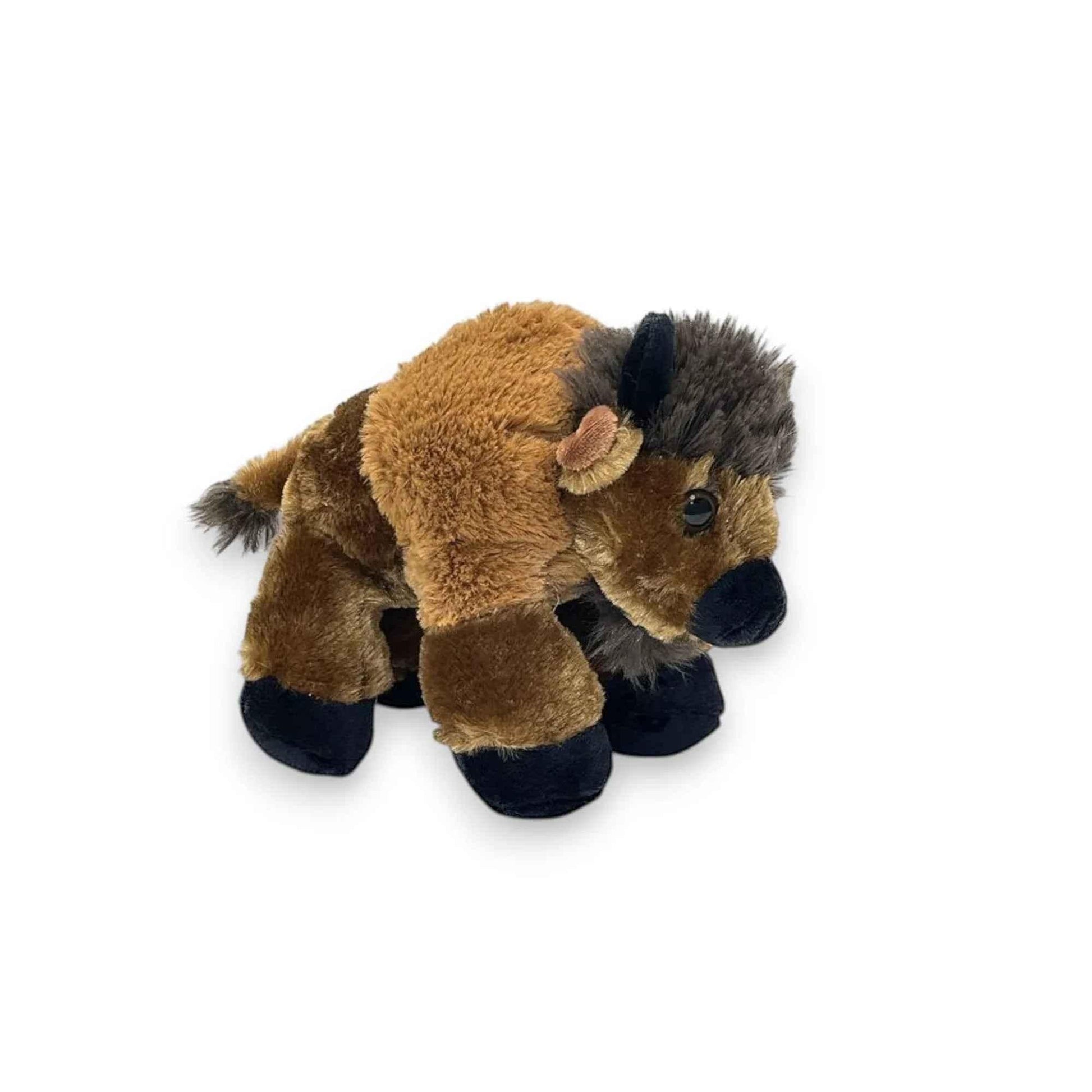 Hey Baby Box plush bison friend, a soft, brown and black stuffed animal toy for babies.