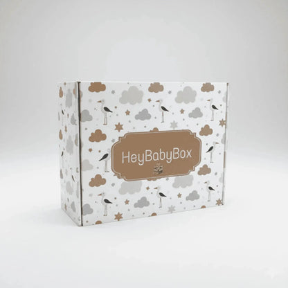 Box with 'HeyBabyBox' branding on a white background