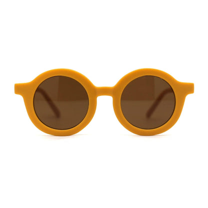 Hey Baby Box mustard yellow round frame sunglasses with brown lenses for babies and toddlers.