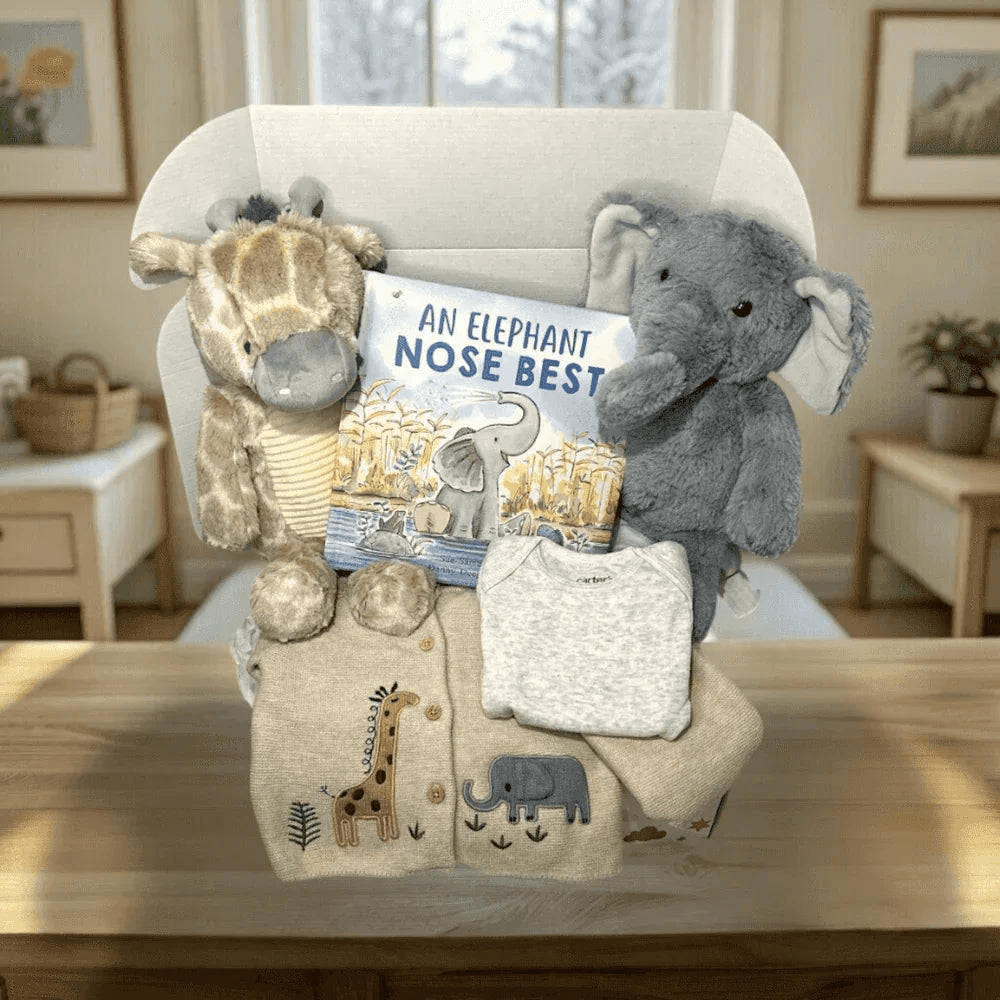 Safari Theme Baby Gift Box Elephant and Giraffe