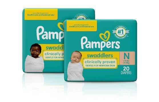 Pampers Swaddlers newborn diapers, clinically proven gentle for baby skin, size N, 20 count