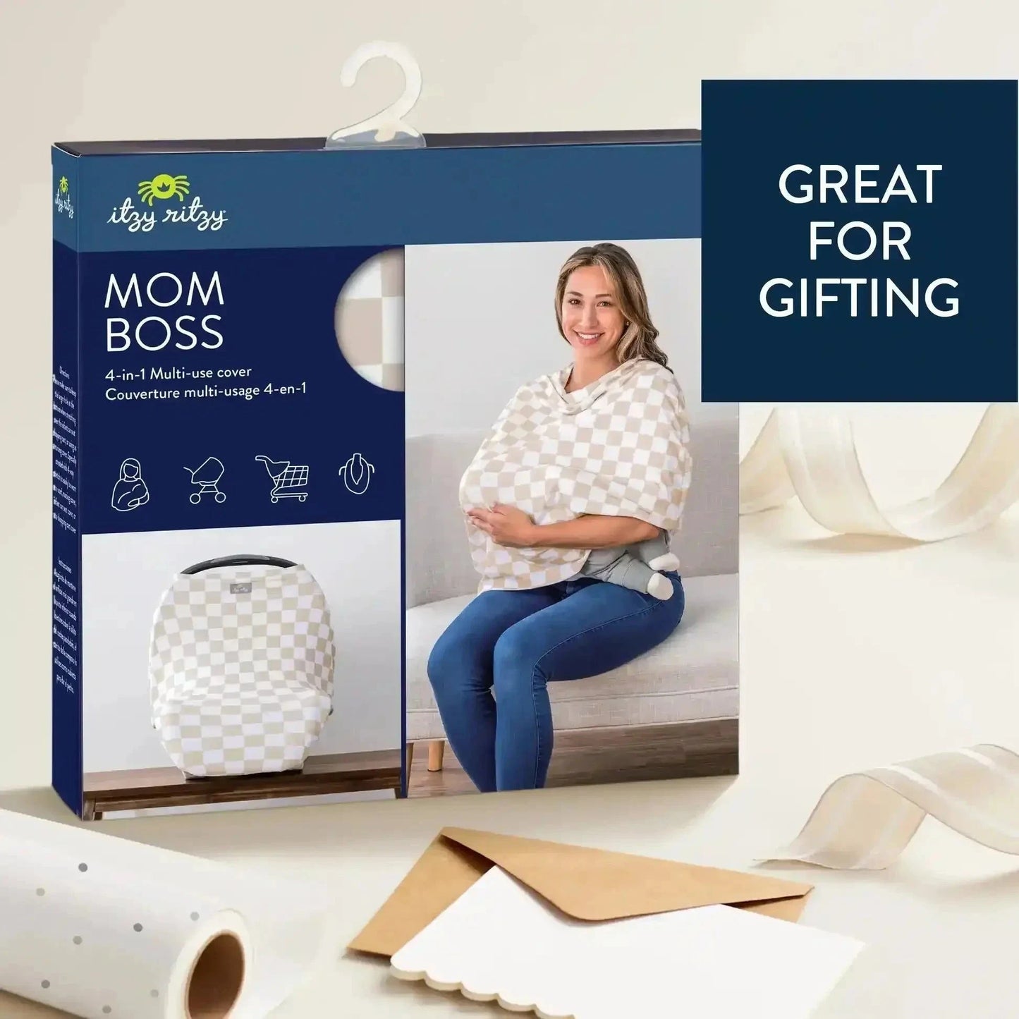 Itzy Ritzy Mom Boss 4-in-1 multi-use cover for nursing, stroller, shopping cart & car seat, great for gifting