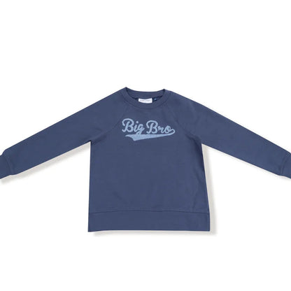 Blue sweatshirt with 'Big Bro' text on a white background