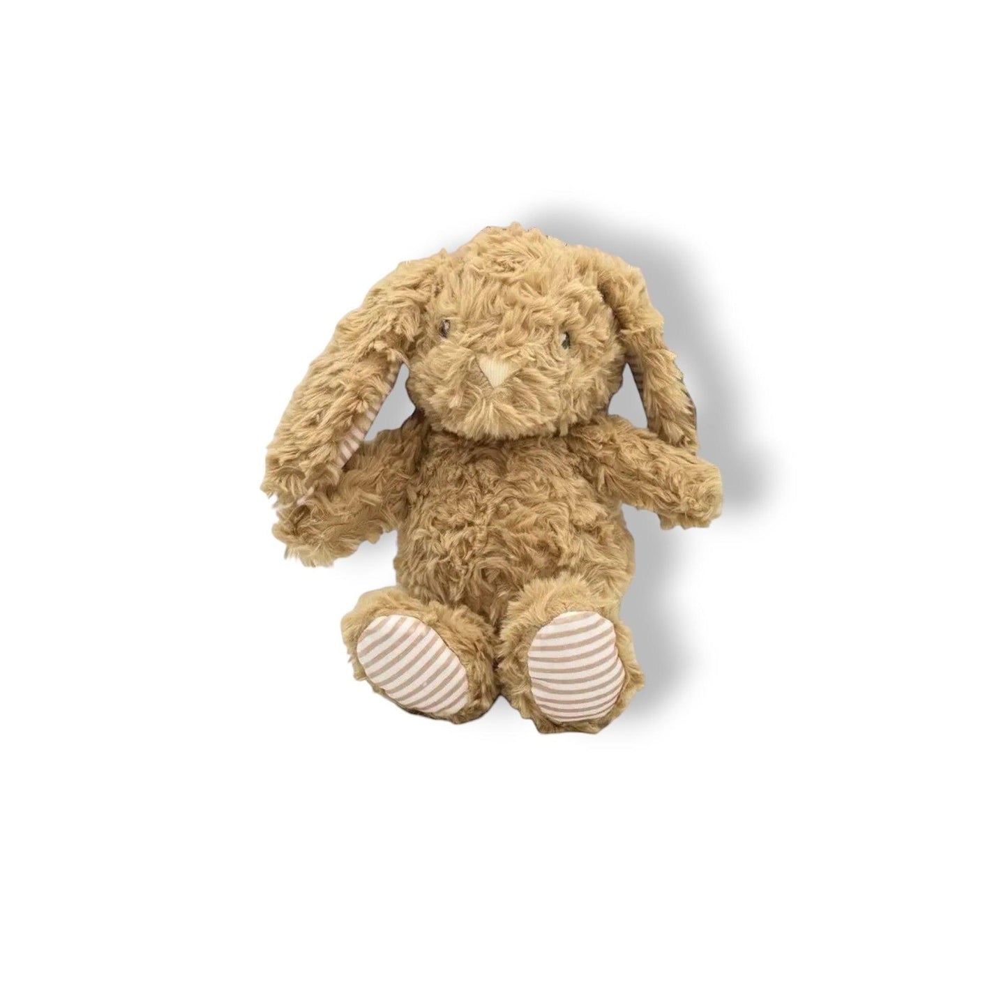 Hey Baby Box plush bunny with stripe details on feet and inner ears. Soft, fuzzy, tan.