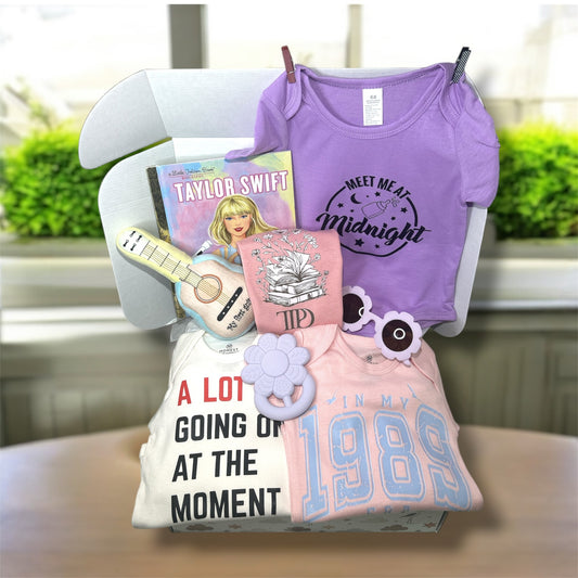 Inspired Taylor Music Baby Gift: Lyric Onesies, Guitar Plush & Lavender Accessories - 3-6 Months
