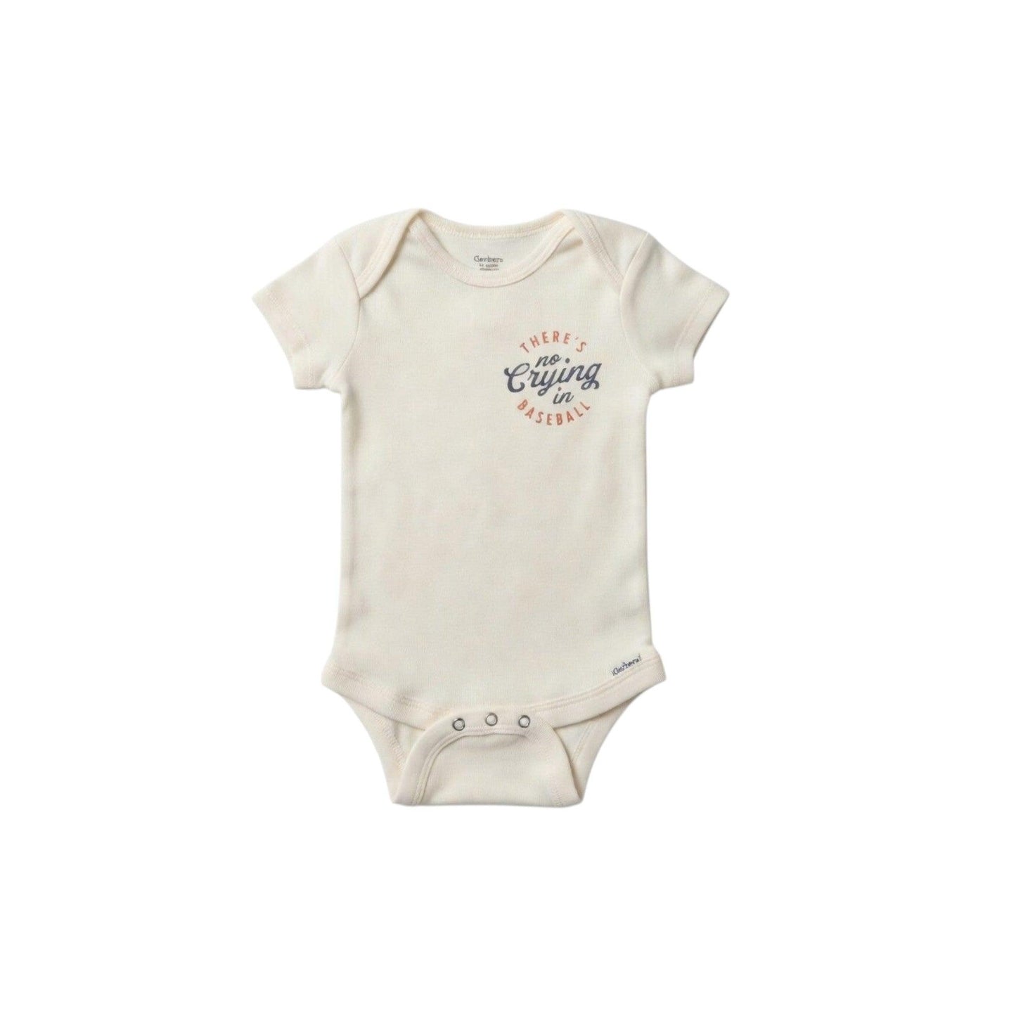 Baby onesie with text on a white background
