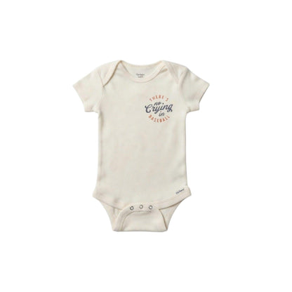 Baby onesie with text on a white background
