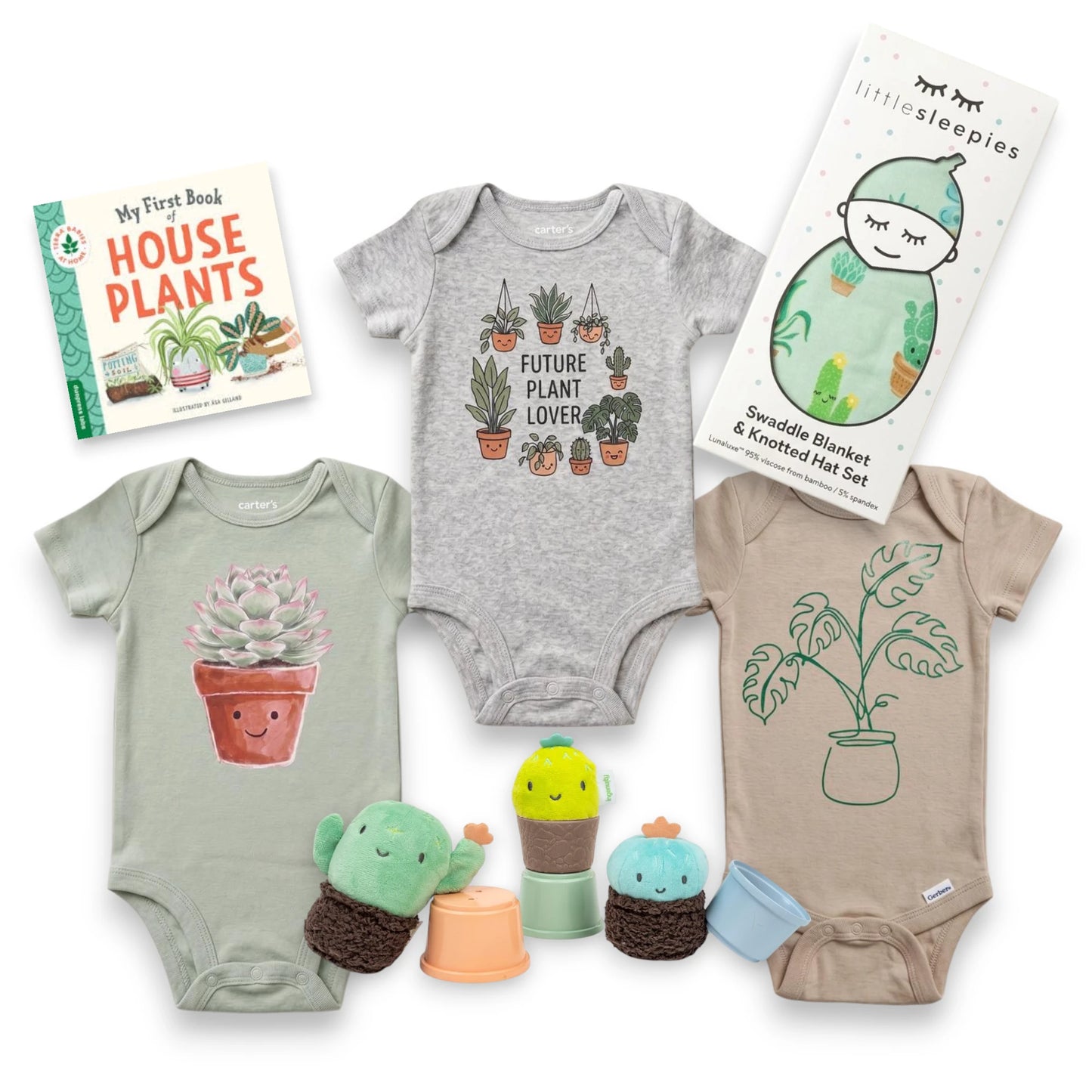 Plant Lover Baby Shower Gift Box | Little Sleepies Swaddle Set Succulents