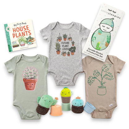 Plant Lover Baby Shower Gift Box | Little Sleepies Swaddle Set Succulents