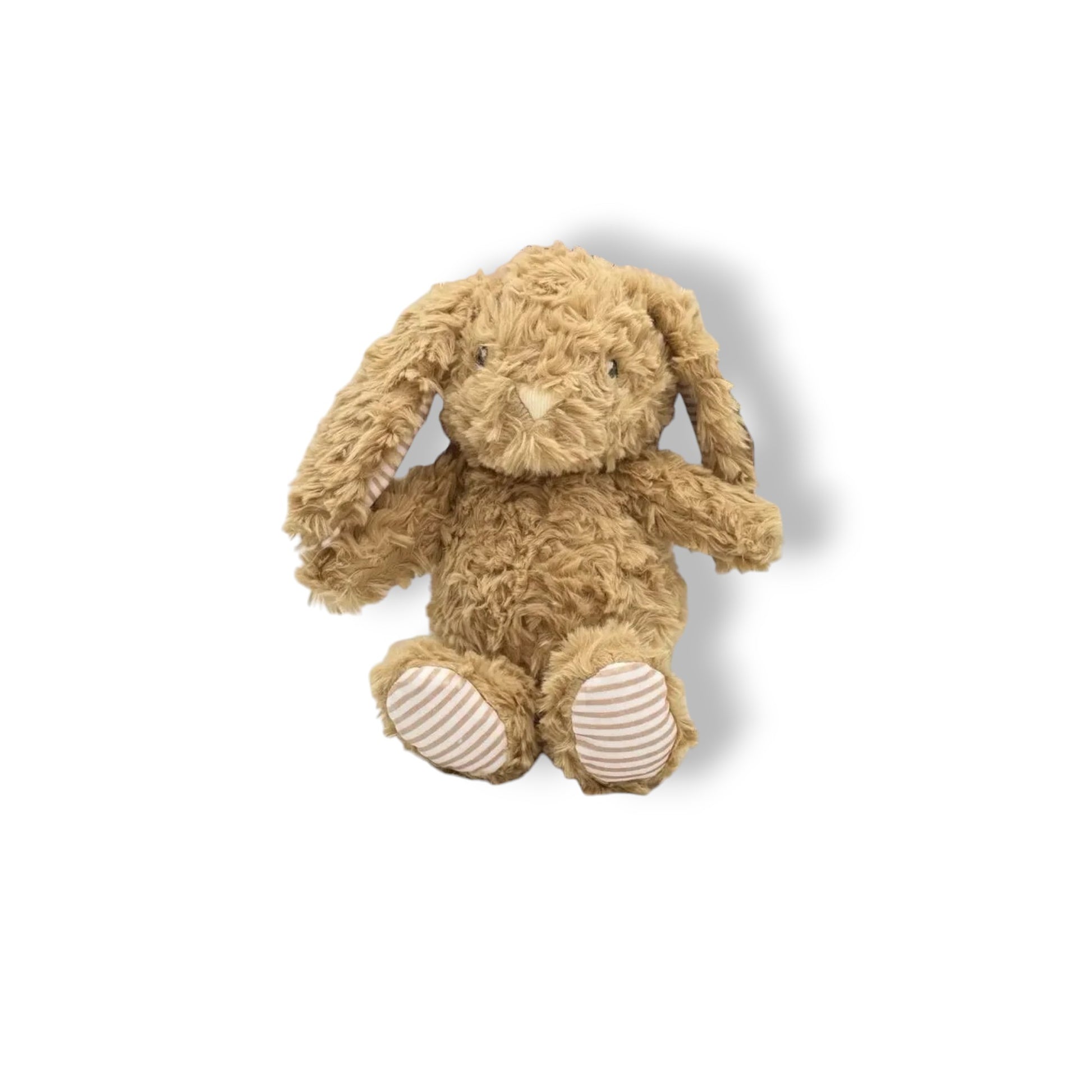 Brown plush bunny toy on a white background