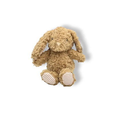 Brown plush bunny toy on a white background