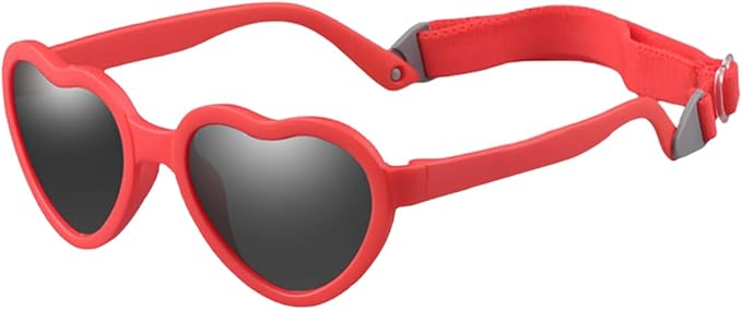 Red heart-shaped sunglasses with a white background