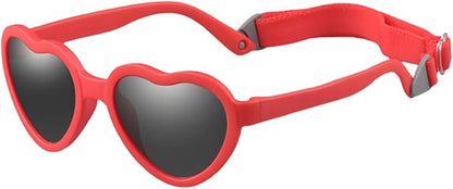 Red heart-shaped sunglasses with a white background