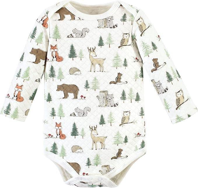 Quilted Forest Animals Onesie&nbsp;
Quilted Forest Tree Onesie
Quilted Grey Plaid Onesie
Sage Green Swaddle Blanket
Sage Green Coordinated Bear Hat
Soft Crinkle Fox Stroller Toy
Book: "My First Book of Forest Animals"