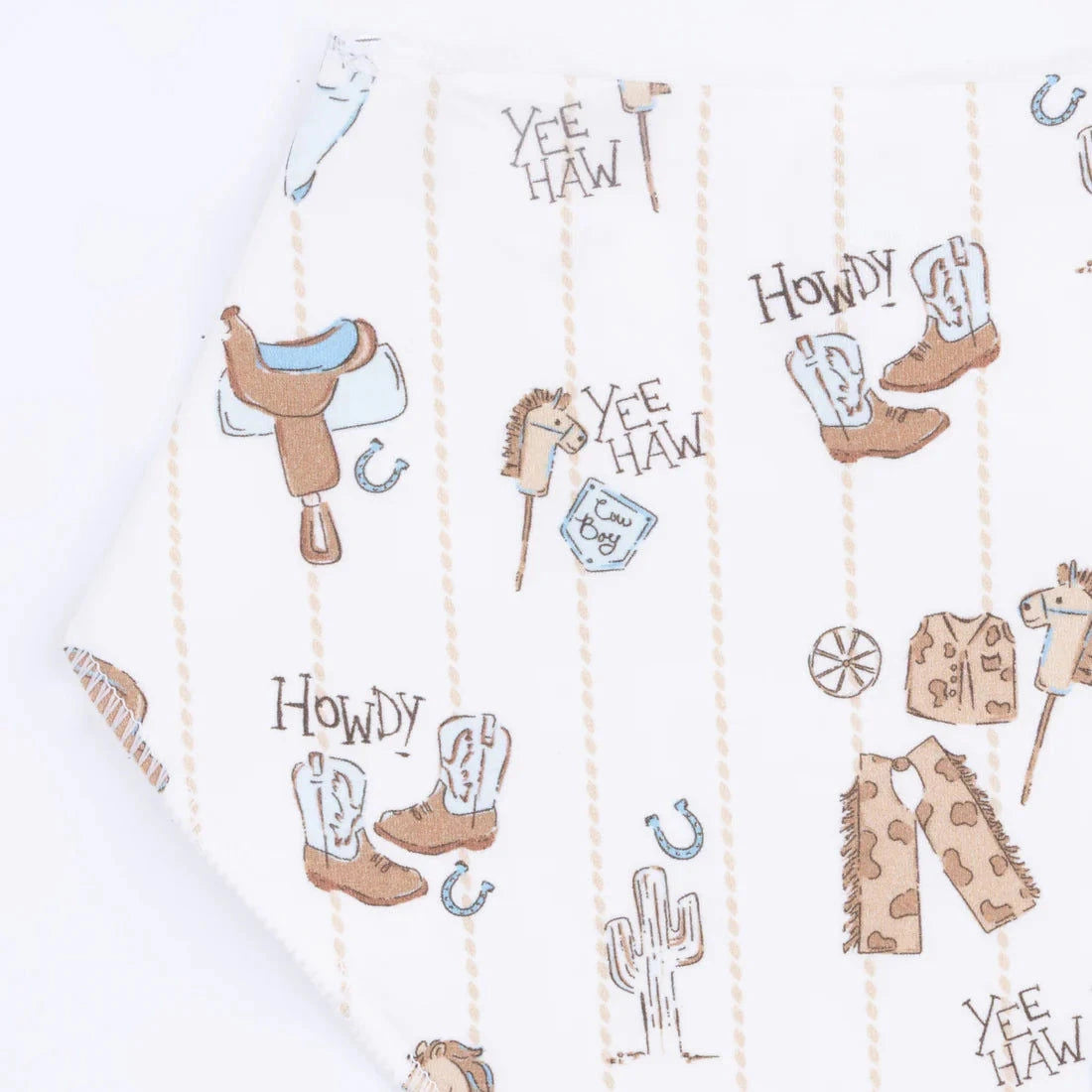Pattern of cowboy-themed illustrations with text on a white background